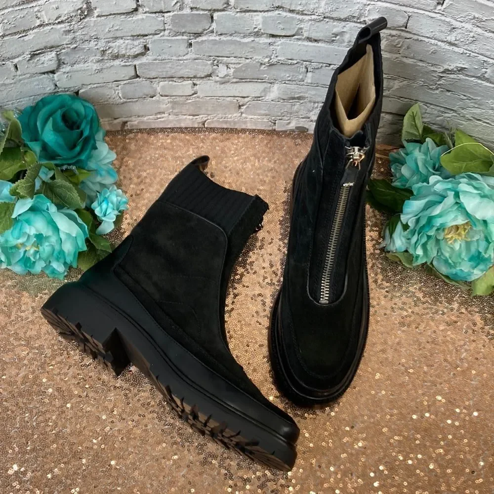 SAM EDELMAN LEONE BLACK LEATHER LUG SOLE CHELSEA BOOTS - Picture 1 of 5